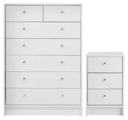 An Image of Habitat Malibu Bedside & 5+2 Drawer Chest Set - White