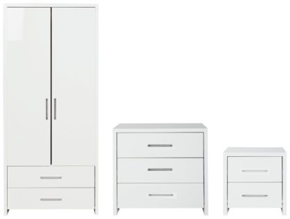 An Image of Habitat Broadway Gloss 3 Piece 2 Door Wardorbe Set -White