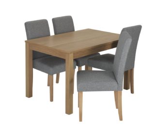 An Image of Habitat Clifton Oak Veneer Table & 4 Tweed Chairs - Grey