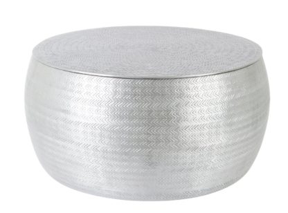 36670a8406475453f1b9fe77ee2b1457682693085b3638185cfb4063dd2b7196.jpg An Image of Habitat Sona Silver Storage Hammered Aluminium Coffee Table
