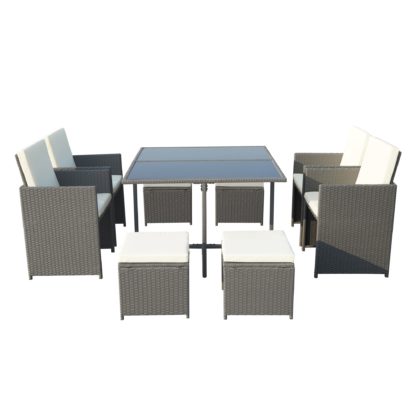 An Image of Cannes 8 Seater Brown Cube Set Natural (Cream)