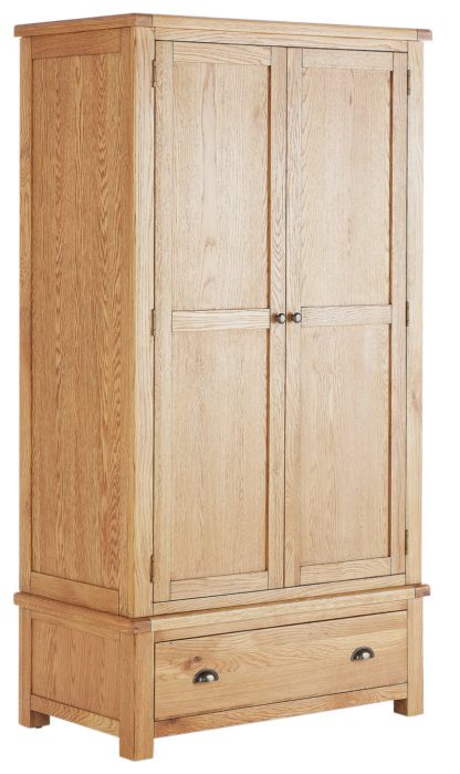 An Image of Habitat Kent 2 Door 1 Drawer Wardrobe - Oak & Oak Veneer