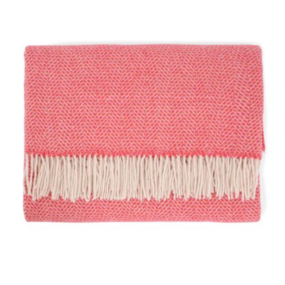 An Image of Heal's Merino & Cashmere Herringbone Throw Pink & Red