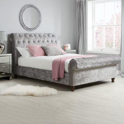 An Image of Castello Steel Sleigh Fabric Bed Frame Grey