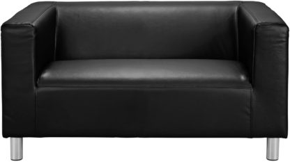 An Image of Habitat Moda Compact 2 Seater Faux Leather Sofa - Black