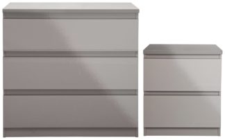An Image of Habitat Jenson Gloss Bedside & 3 Drawer Chest Set - Grey