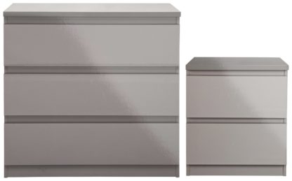 An Image of Habitat Jenson Gloss Bedside & 3 Drawer Chest Set - Grey