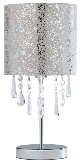 An Image of Argos Home Beaded Stick Table Lamp - Suede and Silver Foil