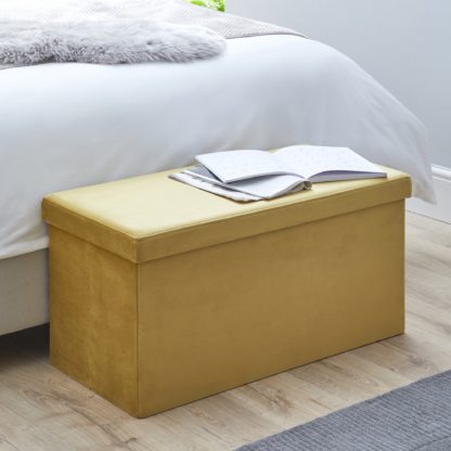 An Image of Velvet Ochre Foldable Ottoman Ochre (Yellow)