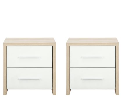 An Image of Habitat Broadway 2 Bedside Tables Set -Oak Effect & White