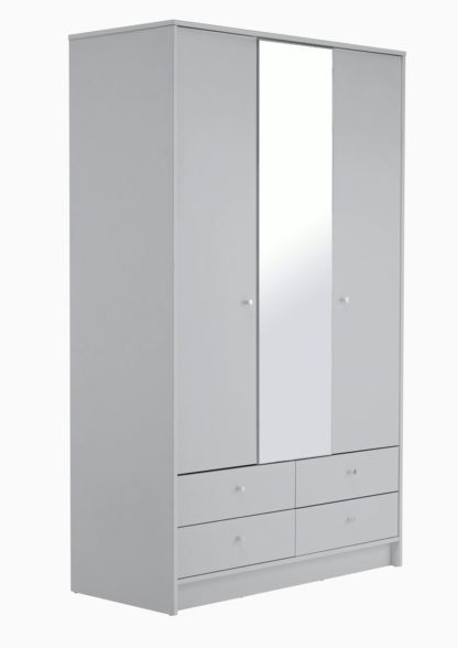 An Image of Habitat Malibu 3 Door 4 Drawer Mirror Wardrobe - Grey