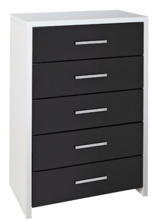 An Image of Habitat Broadway 5 Drawer Chest - Black Gloss & White