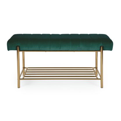 An Image of Kendall Bottle Green Velvet Hallway Bench Bottle (Green)