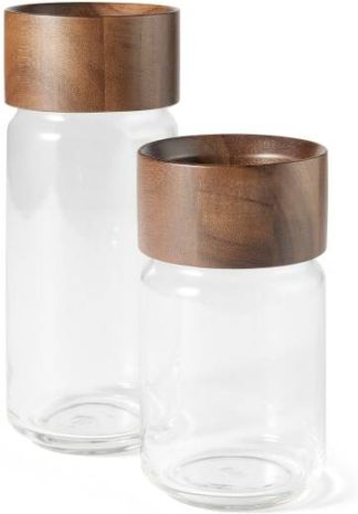 An Image of Clover Acacia Set of 2 Wood Storage Jars, Natural