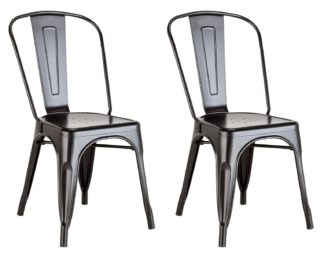 An Image of Habitat Industrial Pair of Metal Dining Chairs-Matt Black