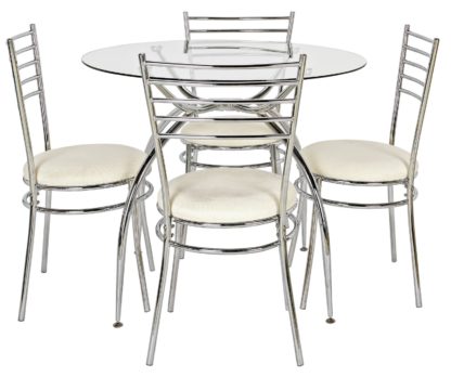 An Image of Argos Home Lusi Glass Dining Table & 4 Cream Chairs