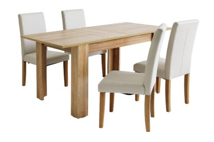 An Image of Habitat Miami Oak Effect Extending Table & 4 Cream Chairs