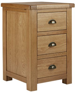 An Image of Habitat Kent 3 Drawer Bedside Table - Oak & Oak Veneer