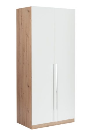 An Image of Habitat Munich 2 Door Wardrobe - White & Oak Effect