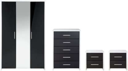 An Image of Habitat Broadway Gloss 4 Piece Wardrobe Set -Black/ White