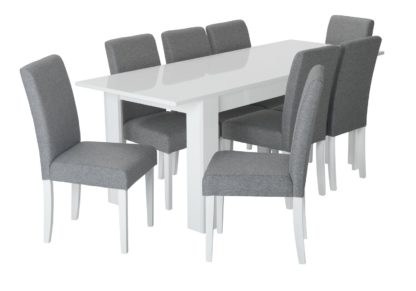 An Image of Habitat Miami Gloss Extending Table & 8 Tweed Chair -Grey