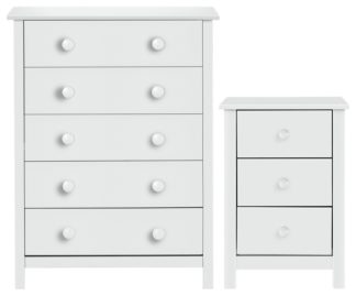 An Image of Habitat Scandinavia Bedside & 5 Drawer Chest Set - White