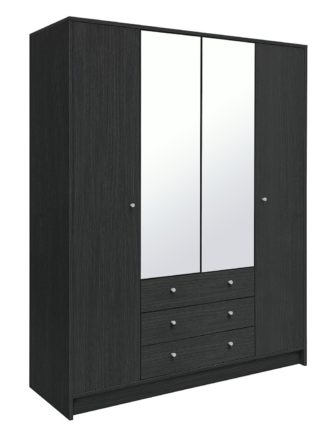 An Image of Habitat Malibu 4 Dr 3 Drw Mirror Wardrobe - Black Oak Effect