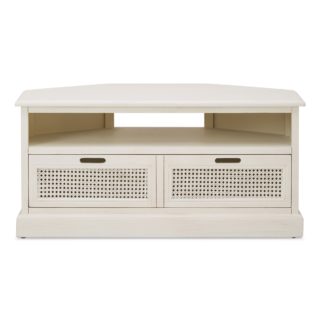 An Image of Lucy Cane Cream Corner TV Stand Slate (Grey)