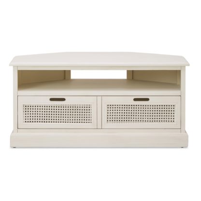 An Image of Lucy Cane Cream Corner TV Stand Slate (Grey)
