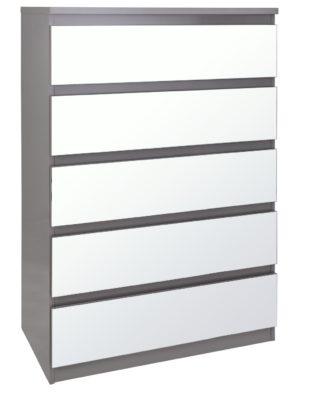 An Image of Habitat Jenson Gloss 5 Drawer Mirror Chest - Grey