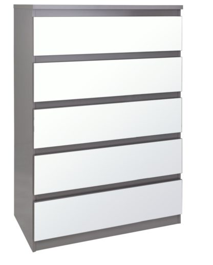 An Image of Habitat Jenson Gloss 5 Drawer Mirror Chest - Grey