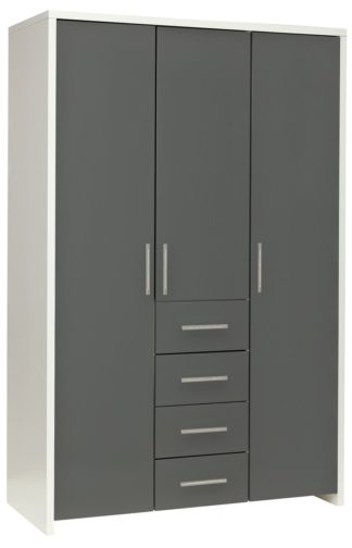 An Image of Habitat Broadway 3 Dr 4 Drw Wardrobe - Grey Gloss & White