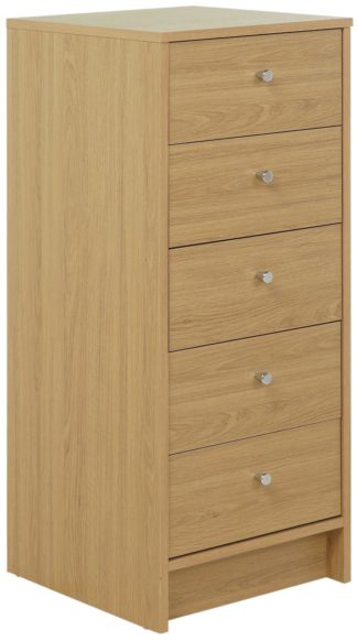 An Image of Habitat Malibu 5 Drawer Tallboy - Oak Effect