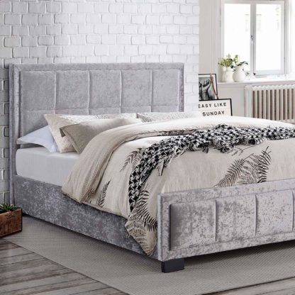 An Image of Hannover Steel Crushed Velvet Bed Frame Grey