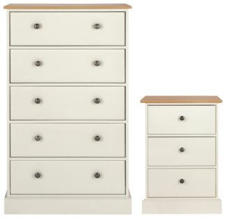 An Image of Argos Home Kensington Bedside & 5 Drw Set -Ivory/ Oak Veneer