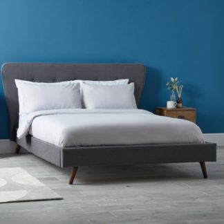 An Image of Mid Century Upholstered Bed - Dark Grey Dark Grey