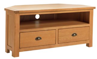 An Image of Habitat Kent 2 Drawer Oak & Oak Veneer Corner TV Unit