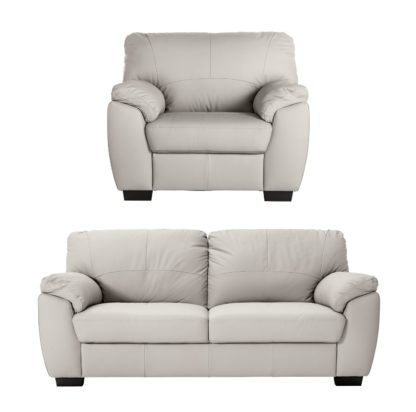 An Image of Argos Home Milano Leather Chair & 3 Seater Sofa - Light Grey