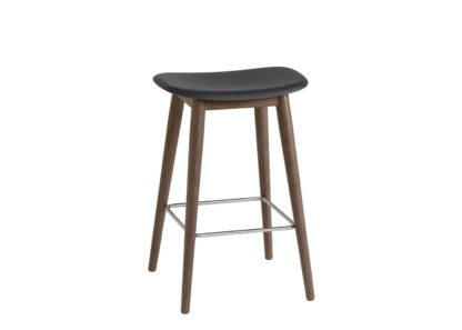 An Image of Muuto Fiber Counter Stool Without Backrest Black Oak Base Black Seat