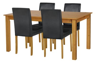 An Image of Habitat Ashdon Solid Wood Dining Table & 4 Black Chairs