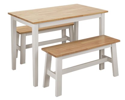 An Image of Habitat Chicago Solid Wood Table, Bench & 2 Grey Chairs