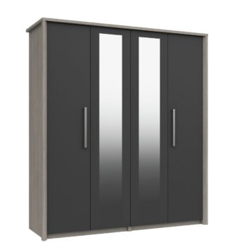 An Image of Grasmere 4 Door 2 Mirror Wardrobe - Dark Grey