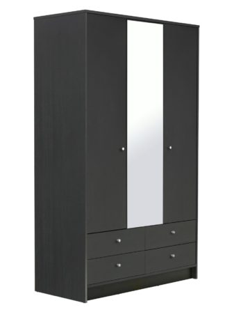 An Image of Habitat Malibu 3 Door 4 Drawer Mirror Wardrobe -Black Oak