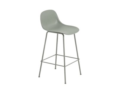 An Image of Muuto Fiber Counter Stool With Backrest Black Tube Base Black Seat