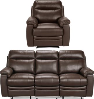 An Image of Argos Home Paolo Chair & 3 Seater Manual Recline Sofa -Brown
