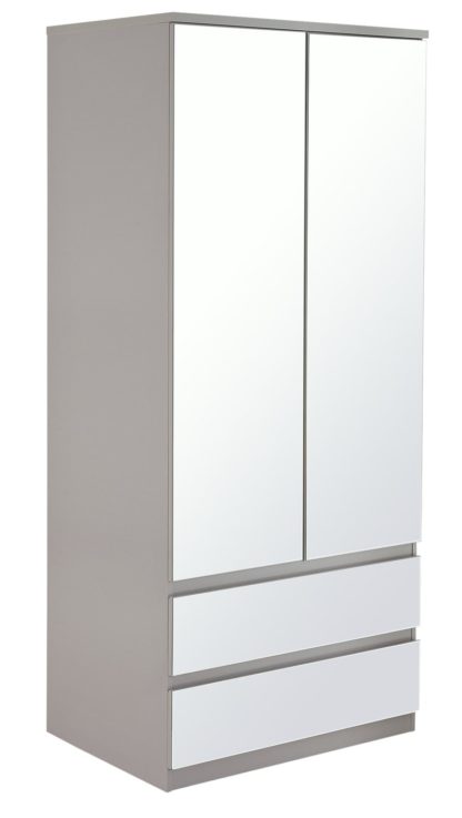 An Image of Habitat Jenson Gloss 2 Dr 2 Drw Mirrored Wardrobe - Grey