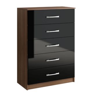 An Image of Lynx Walnut and Black 5 Drawer Chest Black