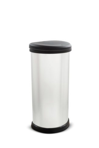 An Image of Curver 40 Litre Deco Touch Top Kitchen Bin - Silver