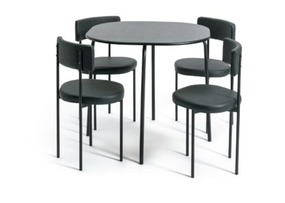 An Image of Habitat Jayla Wood Effect Dining Table & 4 Black Chairs
