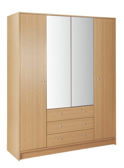 An Image of Habitat Malibu 4 Dr 3 Drw Mirror Wardrobe - Black Oak Effect